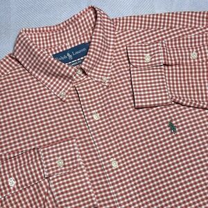 Ralph‎ Lauren Orange Gingham Plaid Button Down Classic Fit Shirt Men's Size XL